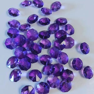 Purple 2 Hole Crystal Octagon Beads 14mm Set of 50 for Crafts, Windchimes, Suncatchers