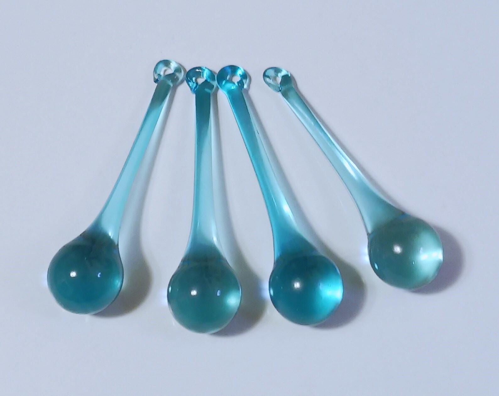 Lt Aqua Crystal Rain Drops 20mm x 80mm Set of 4 for Chandeliers, Windchime, Crafts, Wreaths, Home Decor, Sun Catcher