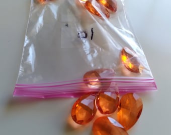 Orange Faceted Teardrop 10 Crystal 38mm SECONDS (Scratched, Nicks) for Chandeliers, Windchime, Crafts, Wreaths, Home Decor, Christmas