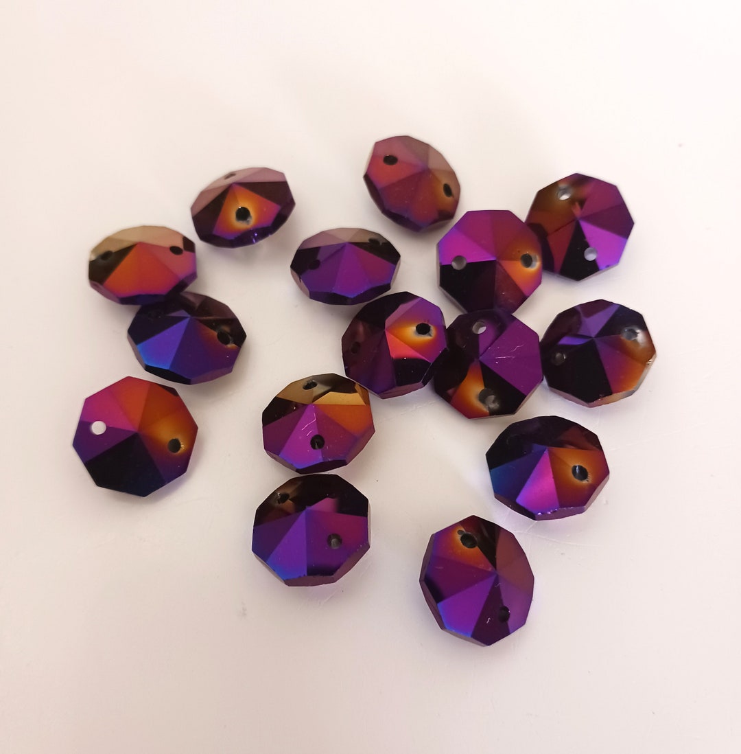 Plum Crystal Octagon Beads 14mm Set of 50 for Chandeliers, Windchime