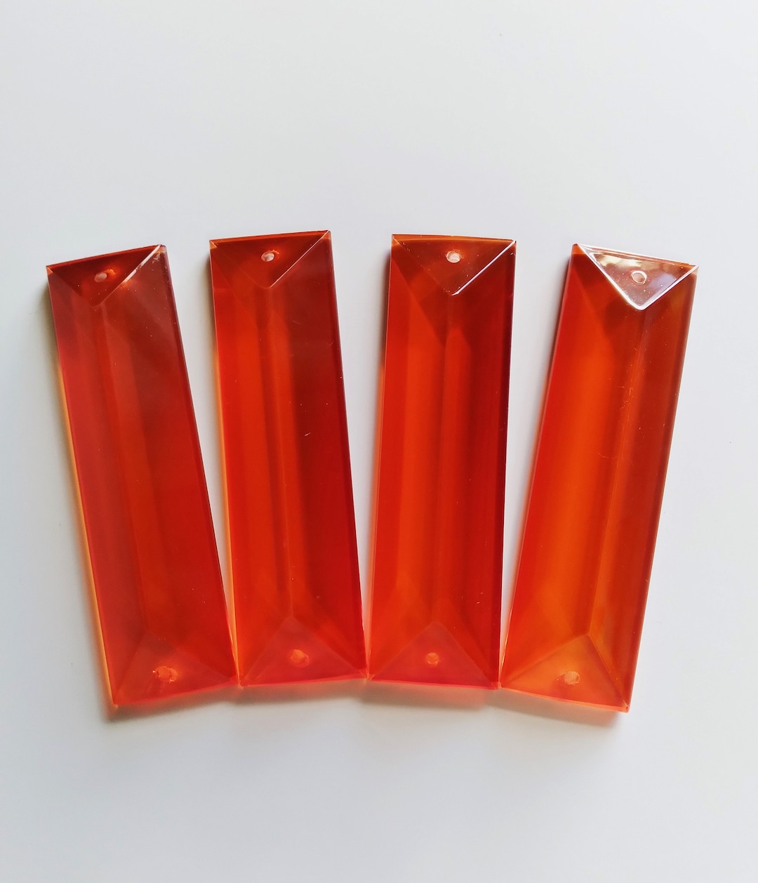 Orange Rectangle Prism Crystals 22mm X 76mmm Set of 4 With 2 Holes for ...