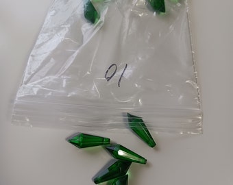 Green 10 Crystal Icicles 38mm SECONDS (Scratched, Nicks) Crafts, Wreaths, Costumes, Windchimes