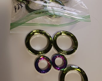 Dos argenté vert olive n 30 mm n 10 anneaux ronds en cristal 50 mm SECONDES (rayé, entailles)