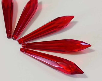 Red Icicle Crystals 76mm Set of 5