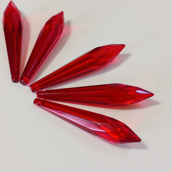 Red Icicle Crystals 76mm Set of 5