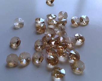 Champagne Crystal Octagon Beads 14mm Set of 50 for Chandeliers, Windchime, Crafts, Wreaths, Costumes, Home Decor, Christmas, Ornaments