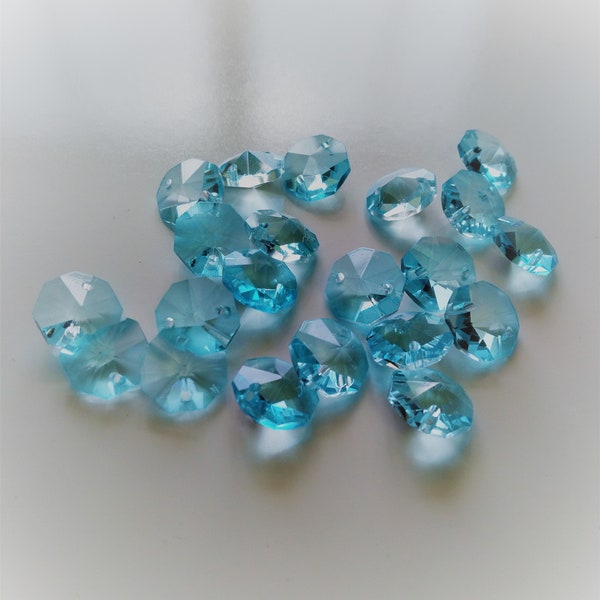 Light Aqua Crystal Octagon Beads 14mm Set of 50 for Chandeliers, Windchime, Crafts, Wreaths, Costumes, Home Decor