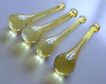 Yellow Crystal Rain Drops 20mm x 80mm Set of 4 for Chandeliers, Windchime, Crafts, Wreaths, Costumes, Home Decor