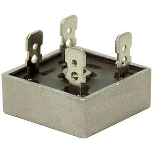 May include: A silver-colored, square-shaped electronic component with four metal terminals. The terminals are rectangular with two holes each. The component has a dark gray top surface.