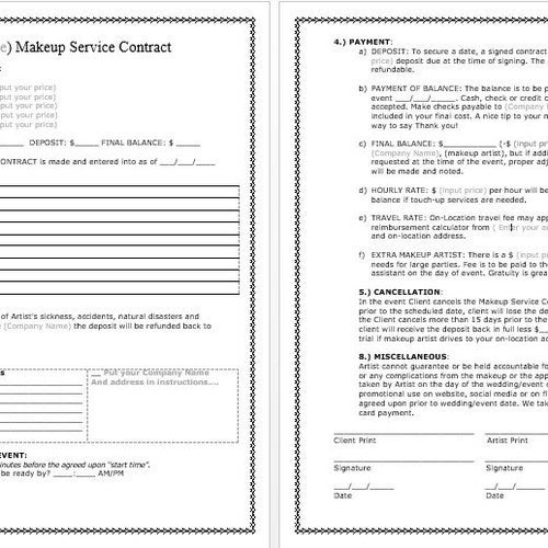 Makeup Artist Bridal Contract Template Makeupview co Makeup Artist Bridal Contract Template Makeupview co