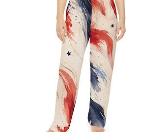 Abstract Patriotic Brushstroke Pajama Pants| 4th of July | Stars & Red Blue Swirls