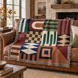 Geometric Tribal Pattern Rustic Woven Blanket | Southwestern Throw