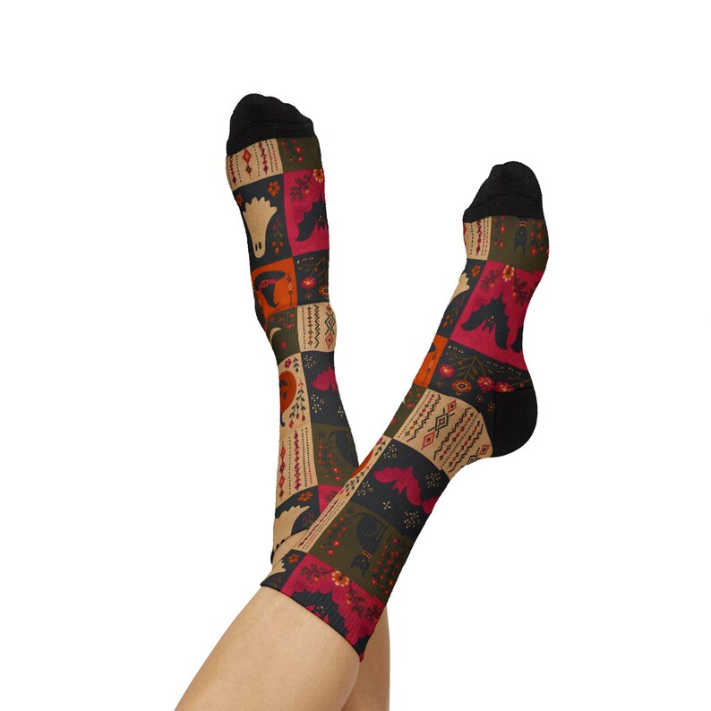 Calzini con motivo patchwork di Halloween stampabili a sublimazione / Zucca Fantasma Strega Gatto immagine 16