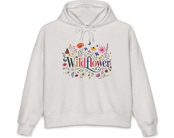 Biologische katoenen hoodie met wilde bloemen bloemenillustratie | botanische bloemen, kleurrijke tuin