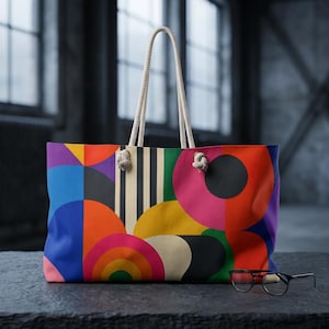 Bolso de fin de semana abstracto geométrico y colorido / Círculos y arcos retro llamativos