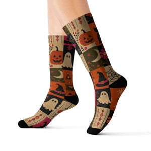 Calzini con motivo patchwork di Halloween stampabili a sublimazione / Zucca Fantasma Strega Gatto immagine 4