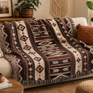 Southwestern Aztec Pattern Woven Blanket | Navajo Diamond Throw