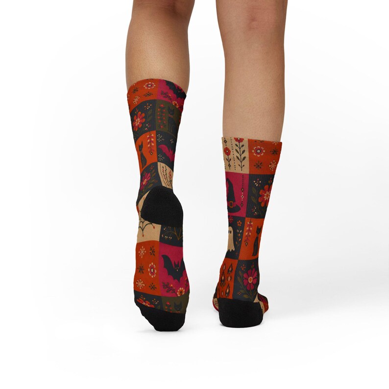 Calzini con motivo patchwork di Halloween stampabili a sublimazione / Zucca Fantasma Strega Gatto immagine 19