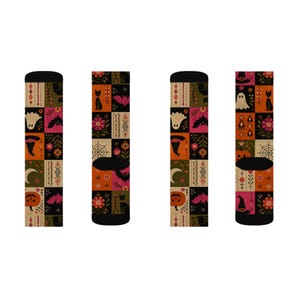 Calzini con motivo patchwork di Halloween stampabili a sublimazione / Zucca Fantasma Strega Gatto immagine 7