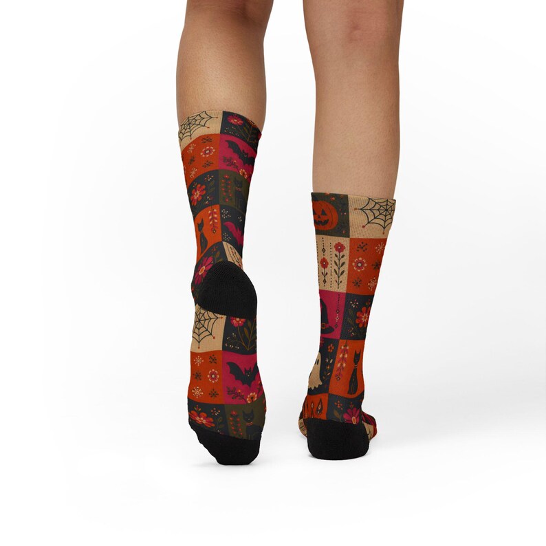 Calzini con motivo patchwork di Halloween stampabili a sublimazione / Zucca Fantasma Strega Gatto immagine 17