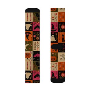Calzini con motivo patchwork di Halloween stampabili a sublimazione / Zucca Fantasma Strega Gatto immagine 11