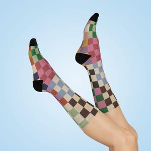 Bunte, gepolsterte Socken mit Schachbrettmuster | Retro-Patchwork