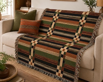 Coperta tessuta con motivo a righe in stile sud-occidentale / Plaid geometrico, decorazione per la casa in stile boho