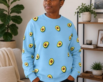 Blue Avocado Pattern Sweatshirt | All-Over Print Avocado Design