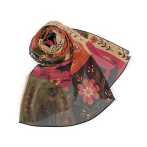 Patchwork Halloween pattern Poly Scarf | spooky pumpkins cats bats ghosts