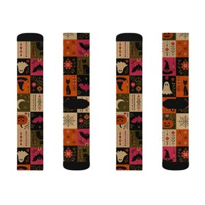Calzini con motivo patchwork di Halloween stampabili a sublimazione / Zucca Fantasma Strega Gatto immagine 5