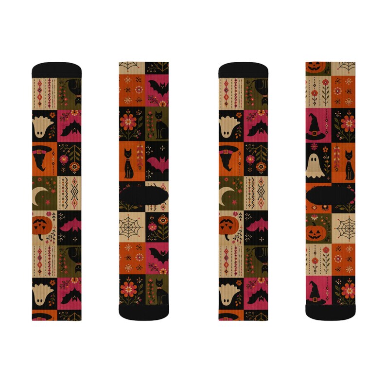 Calzini con motivo patchwork di Halloween stampabili a sublimazione / Zucca Fantasma Strega Gatto immagine 5