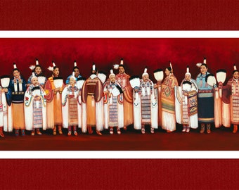 Women of the Great Lakes - The World's Longest Native American Painting- 10"x23" Matted Archival Print