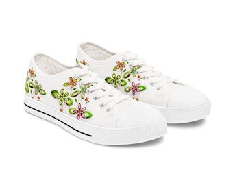 Ojibwe Beaded Floral Women Low Top Sneakers - 2 to 3 weeks delivery time after ordering