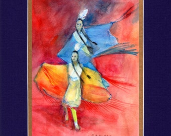 Two Dancers 2021 - 8"x10" Double matted archival prints entirely made by Native American Artist Daniel Ramirez