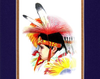 Woodland Boy - 8"x10" Double matted archival prints entirely made by Native American Artist Daniel Ramirez