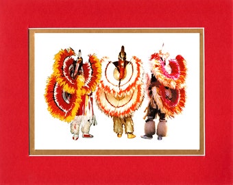 Triple Fancy - 8"x10" Double matted archival prints entirely made by Native American Artist Daniel Ramirez - Image Size 5"x7"