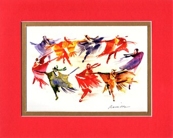 Circle of Dancers - 8"x10" Double matted archival prints entirely made by Native American Artist Daniel Ramirez - Image Size 5"x7"