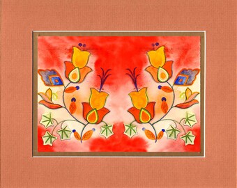 Ojibwe Floral Buds - 8"x10" Double matted archival prints entirely made by Native American Artist Daniel Ramirez