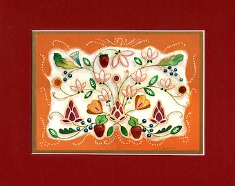 Trillium Floral - Double matted archival prints entirely made by Native American Artist Daniel Ramirez