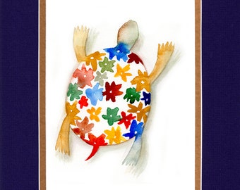 Floral Turtle 2020 - 8"x10" Double matted archival prints entirely made by Native American Artist Daniel Ramirez - Image Size 5"x7"