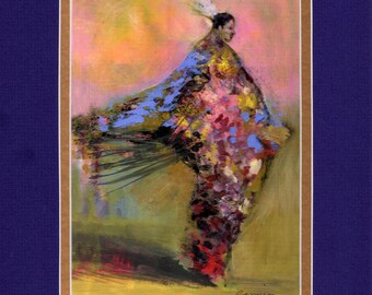 Abstract Shawl Dancer - 8"x10" Double matted archival prints entirely made by Native American Artist Daniel Ramirez - Image Size 5"x7"