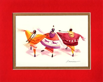 Diamonds and Horses Shawl Dancers - 8"x10" Double matted archival prints entirely made by Native American Artist Daniel Ramirez