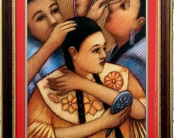 Jaune Dancers - Framed and Matted 22"x28" Signed Archival Print entirely made by Native American Artist Daniel Ramirez