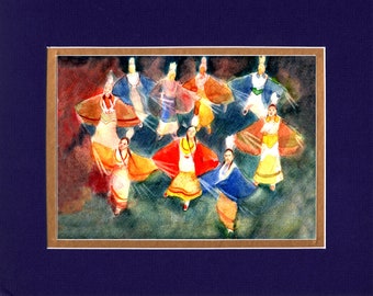 Shawl Dancers on Purple - 8"x10" Double matted archival prints entirely made by Native American Artist Daniel Ramirez