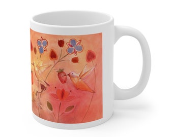 Woodland Floral and Hummingbirds Mug 11oz