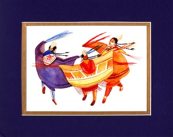 Three Sisters with the Geometric Shawl - 8"x10" Double matted archival prints entirely made by Native American Artist Daniel Ramirez