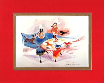 Horse Shawl Dancers Trio - 8"x10" Double matted archival prints entirely made by Native American Artist Daniel Ramirez