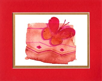 The Red Butterfly - 8"x10" Double matted archival prints entirely made by Native American Artist Daniel Ramirez