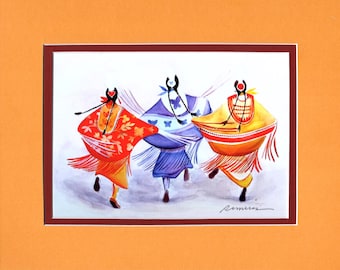 Floral and Butterfly Shawl Dancers - 8"x10" Double matted archival prints  by Native American Artist Daniel Ramirez - Image Size 5"x7"