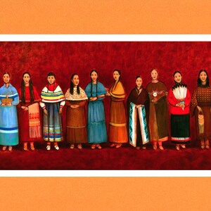Women of Oklahoma The World's Longest Native American Painting 10x23 Matted Archival Print Pumkin Mat